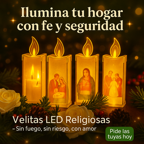 Vela Led X4 Con Imagen Religiosa Decoración Navidad