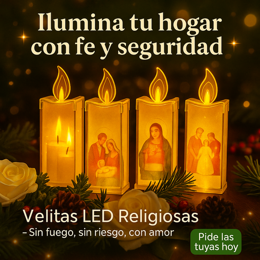 Vela Led X4 Con Imagen Religiosa Decoración Navidad