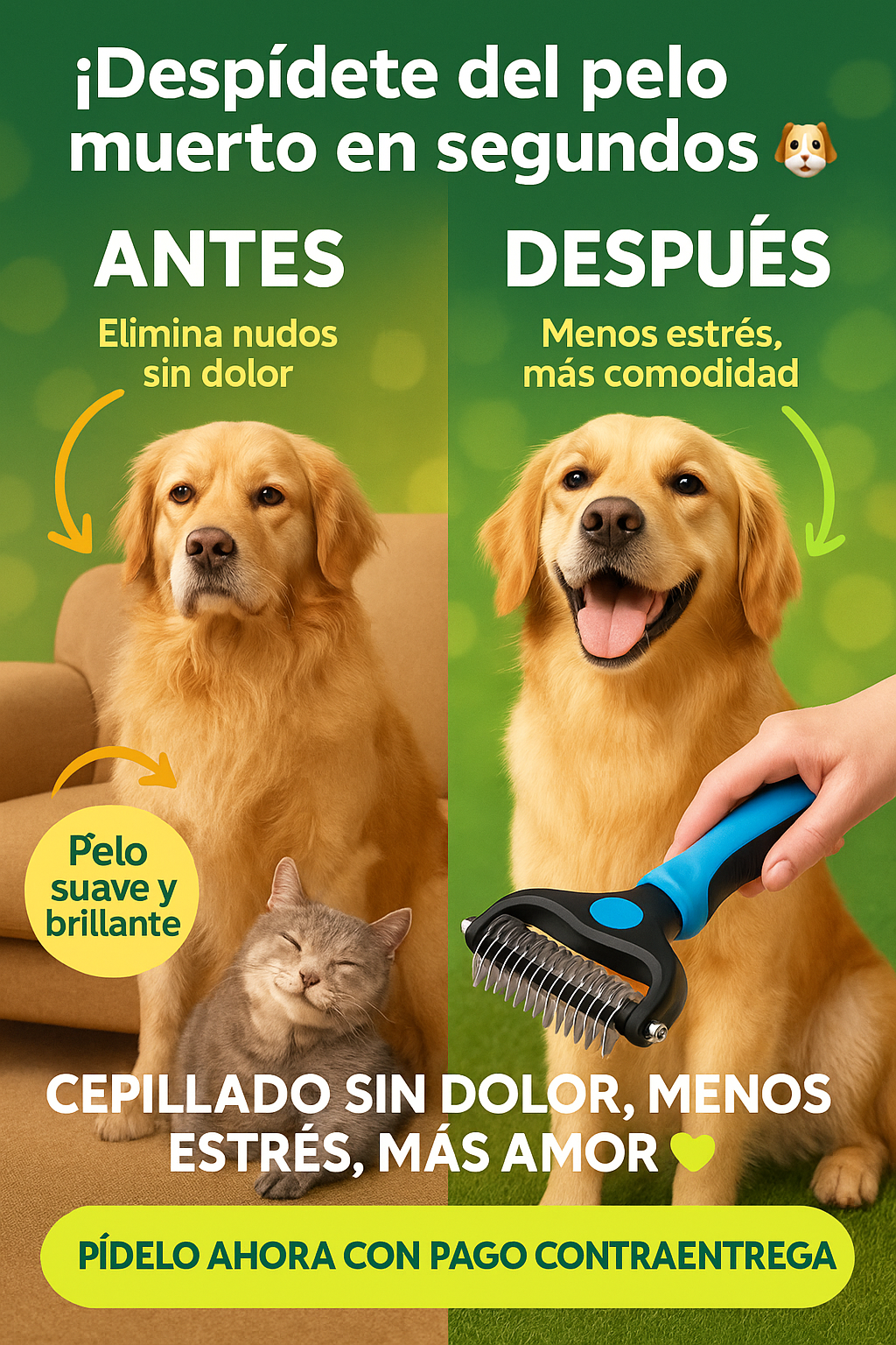 Cepillo Antiestrés y Deslanador Para Perritos
